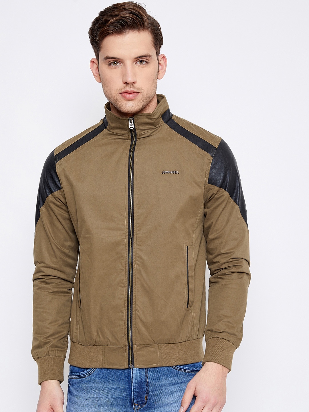 

JUMP USA Men Brown Solid Windcheater Bomber Jacket