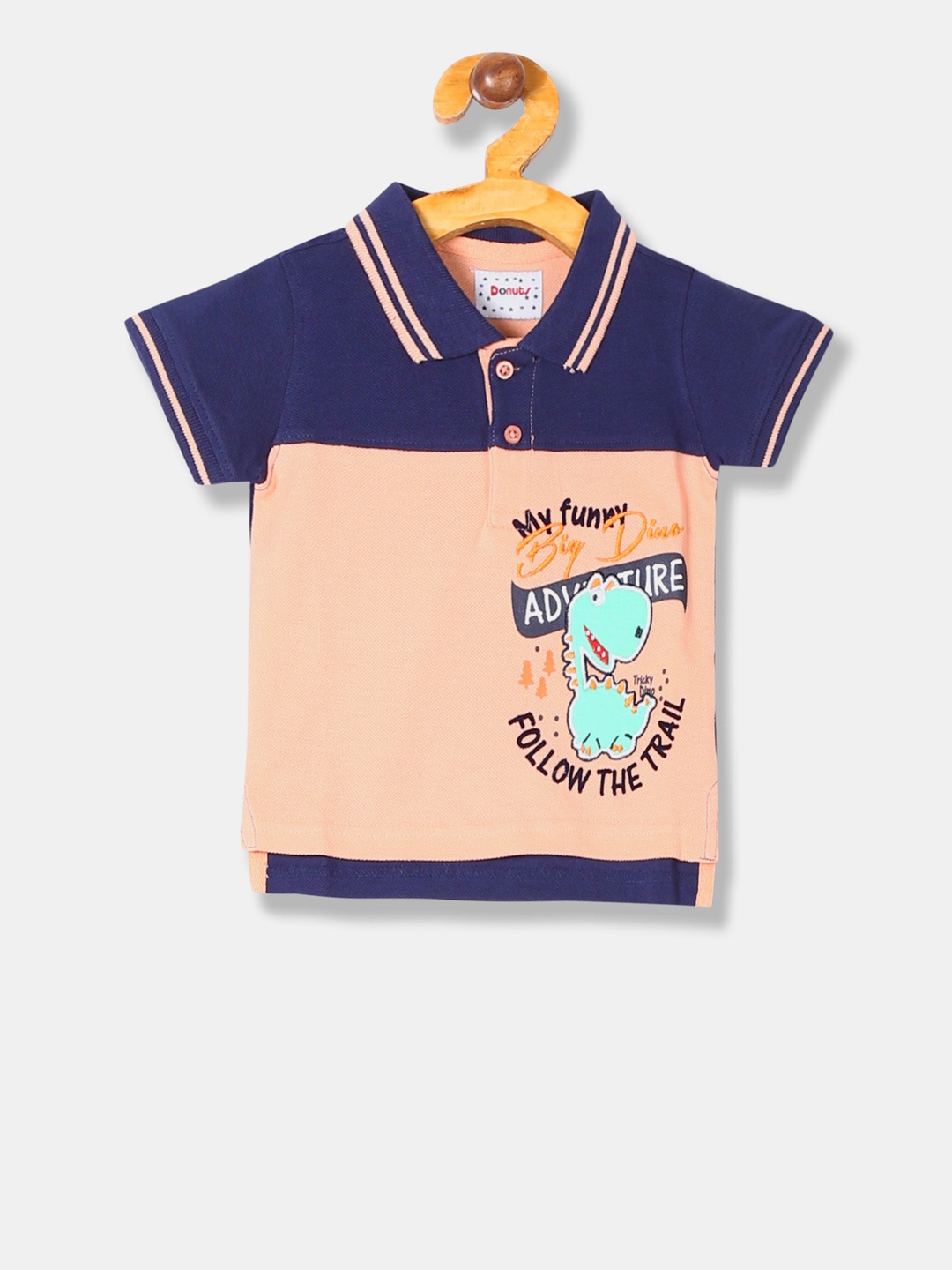 

Donuts Boys Peach-Coloured Printed Polo Collar Pure Cotton T-shirt