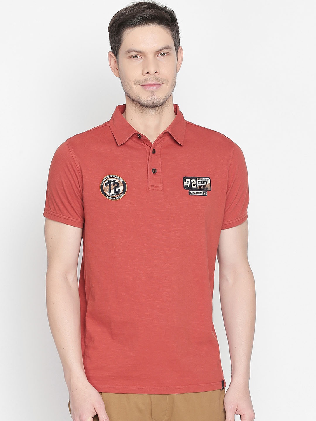 Basics Men Rust Solid Polo Collar T-shirt