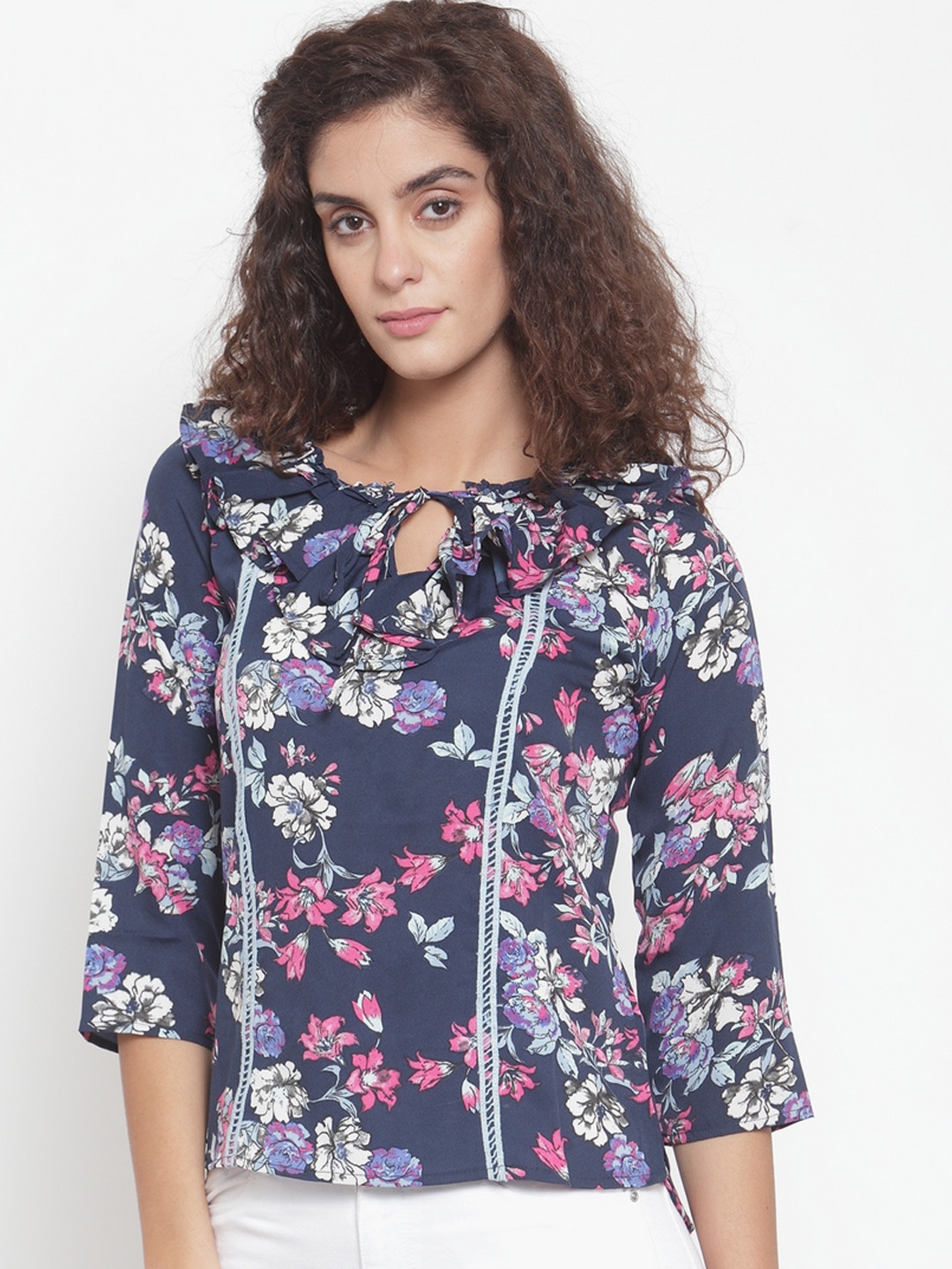 

Purple State Women Blue Floral Print Top