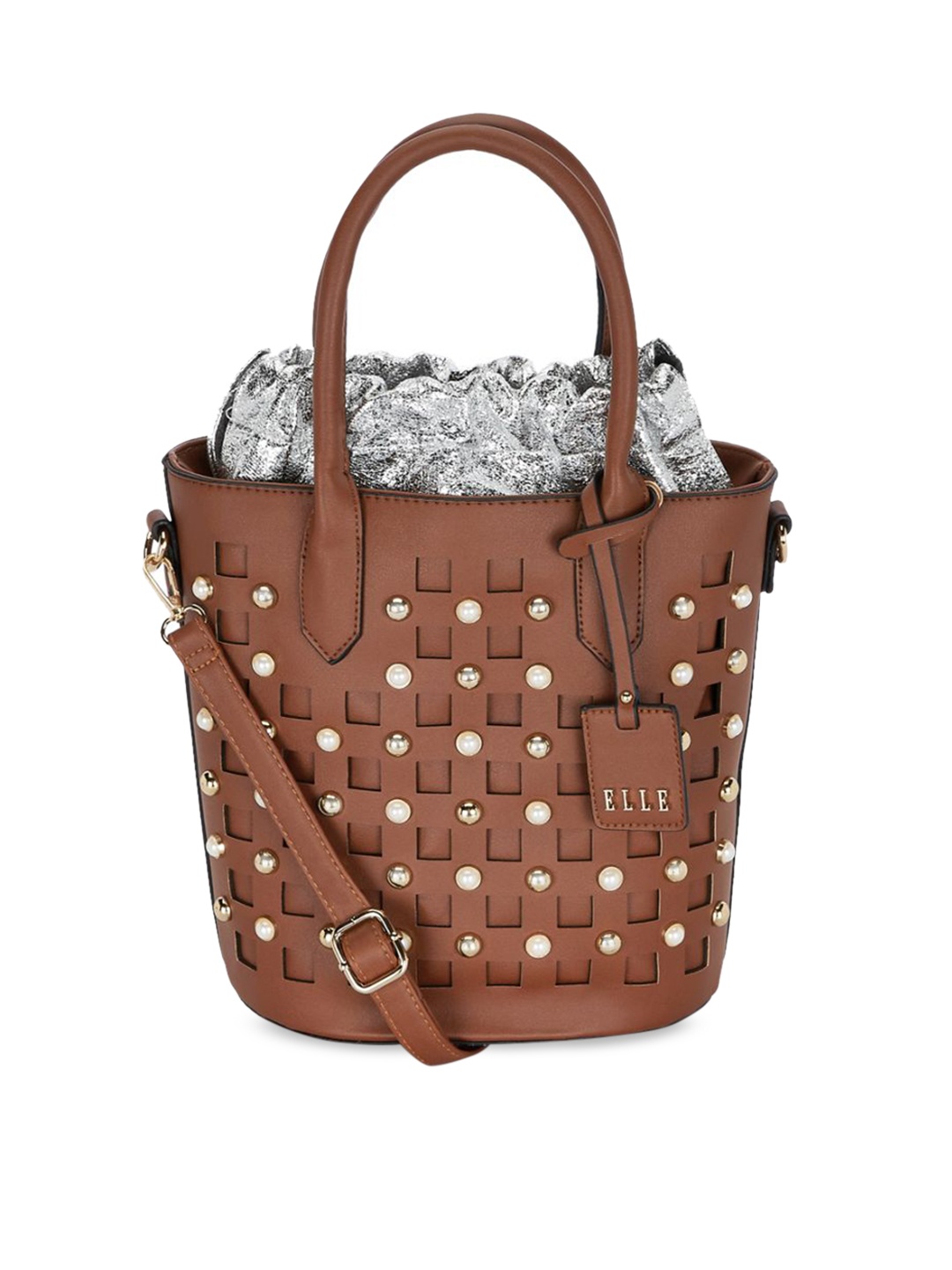 

ELLE Brown Embellished Handheld Bag