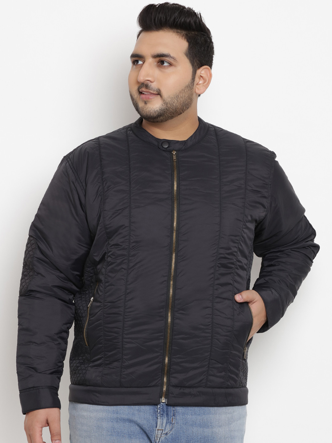 

John Pride Plus Size Men Solid Padded Padded Jacket, Black