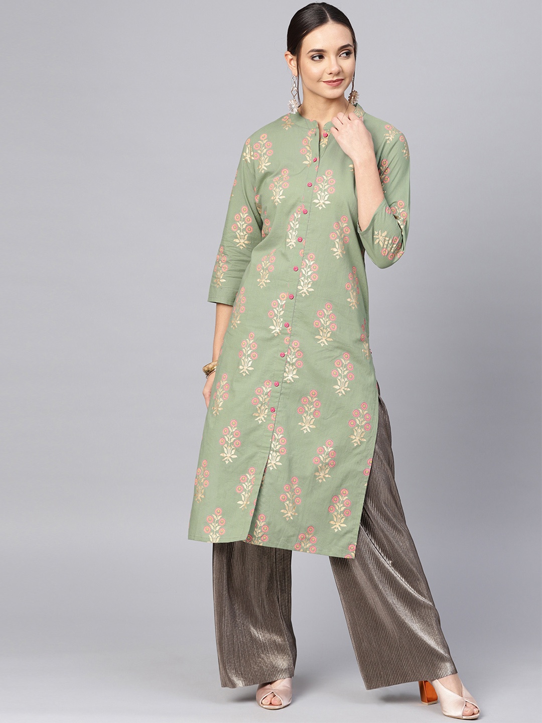 

Varanga Women Green Printed Straight Kurta