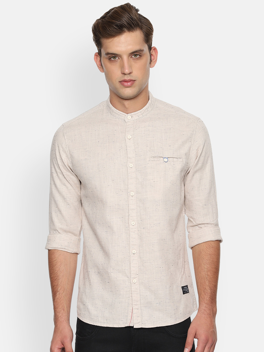 

People Men Beige Regular Fit Solid Casual Shirt