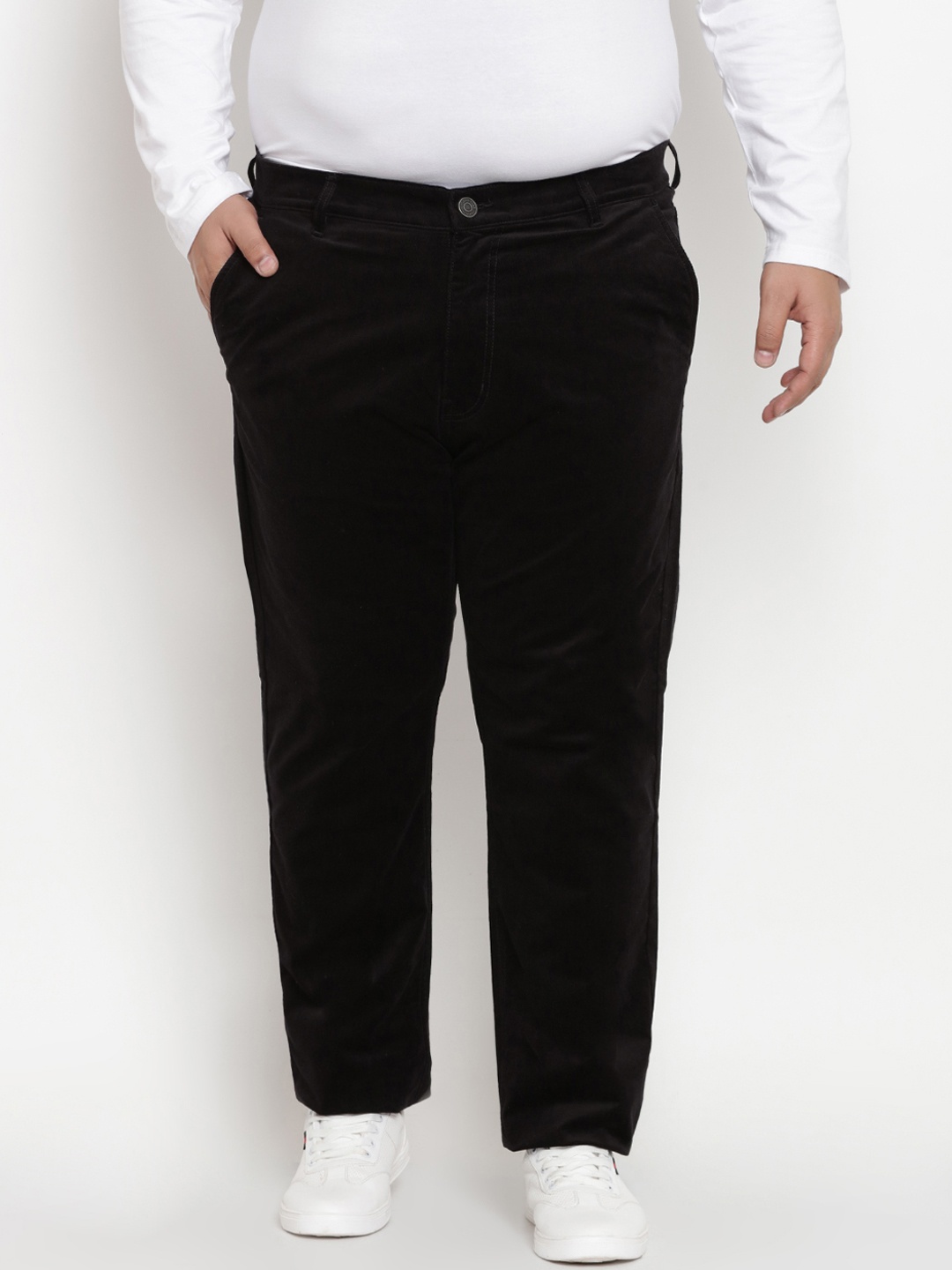 

John Pride Plus Size Men Black Regular Fit Solid Regular Trousers