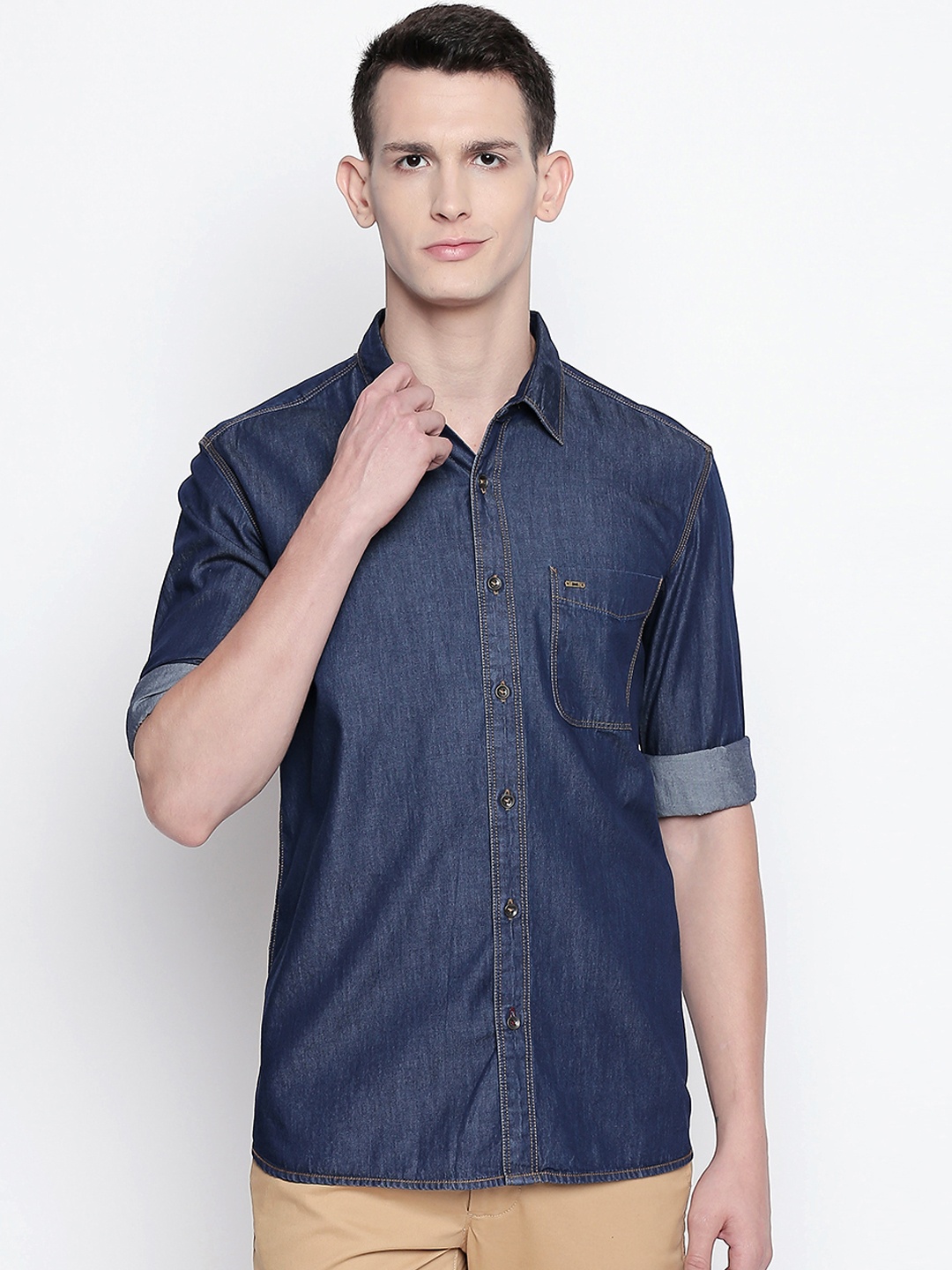Basics Men Blue Slim Fit Solid Casual Shirt
