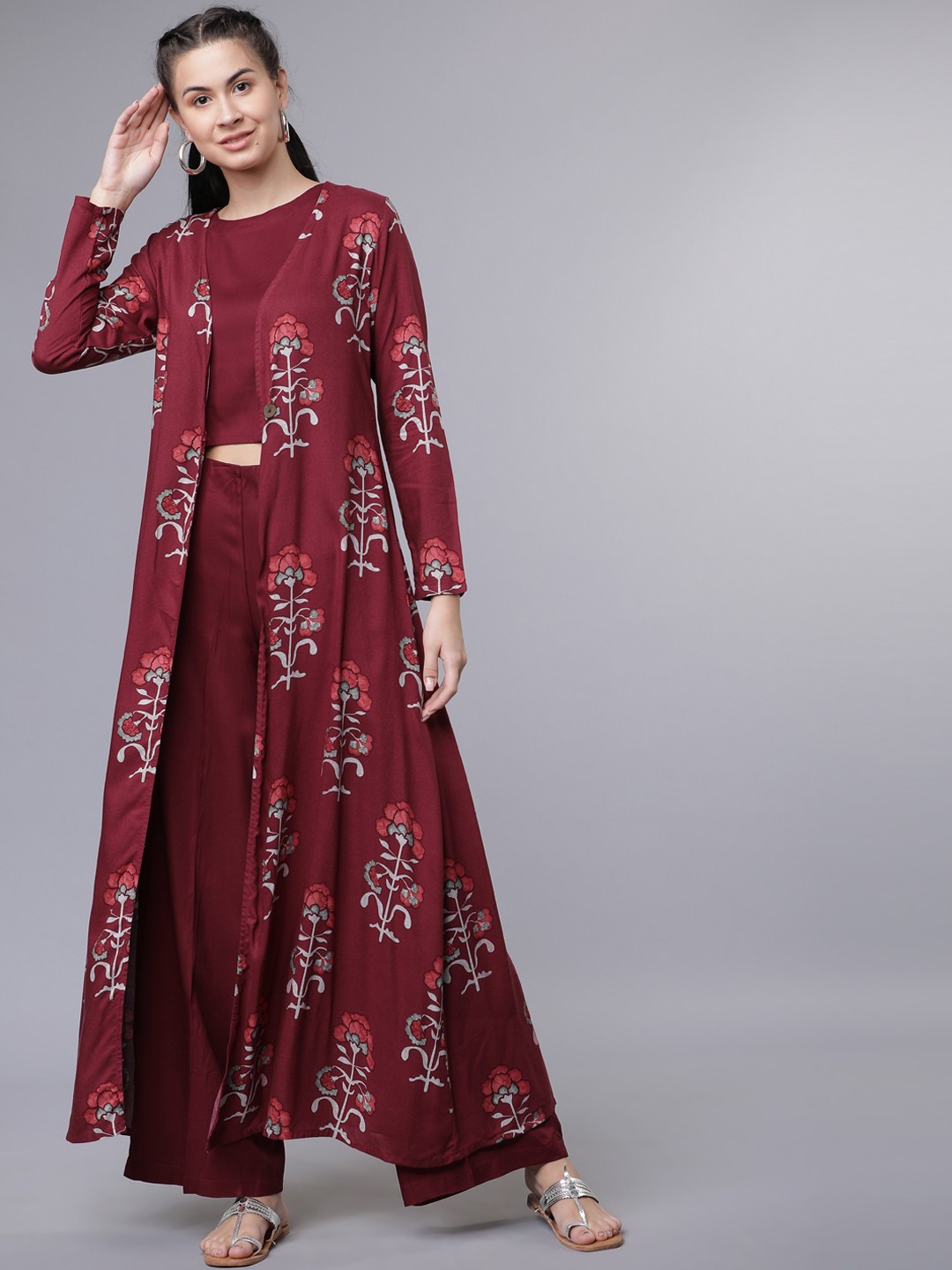 

Vishudh Women Maroon Printed Kurta with Palazzos