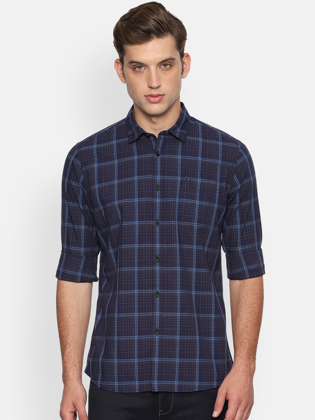 

Allen Solly Sport Men Navy Blue Regular Fit Checked Casual Shirt