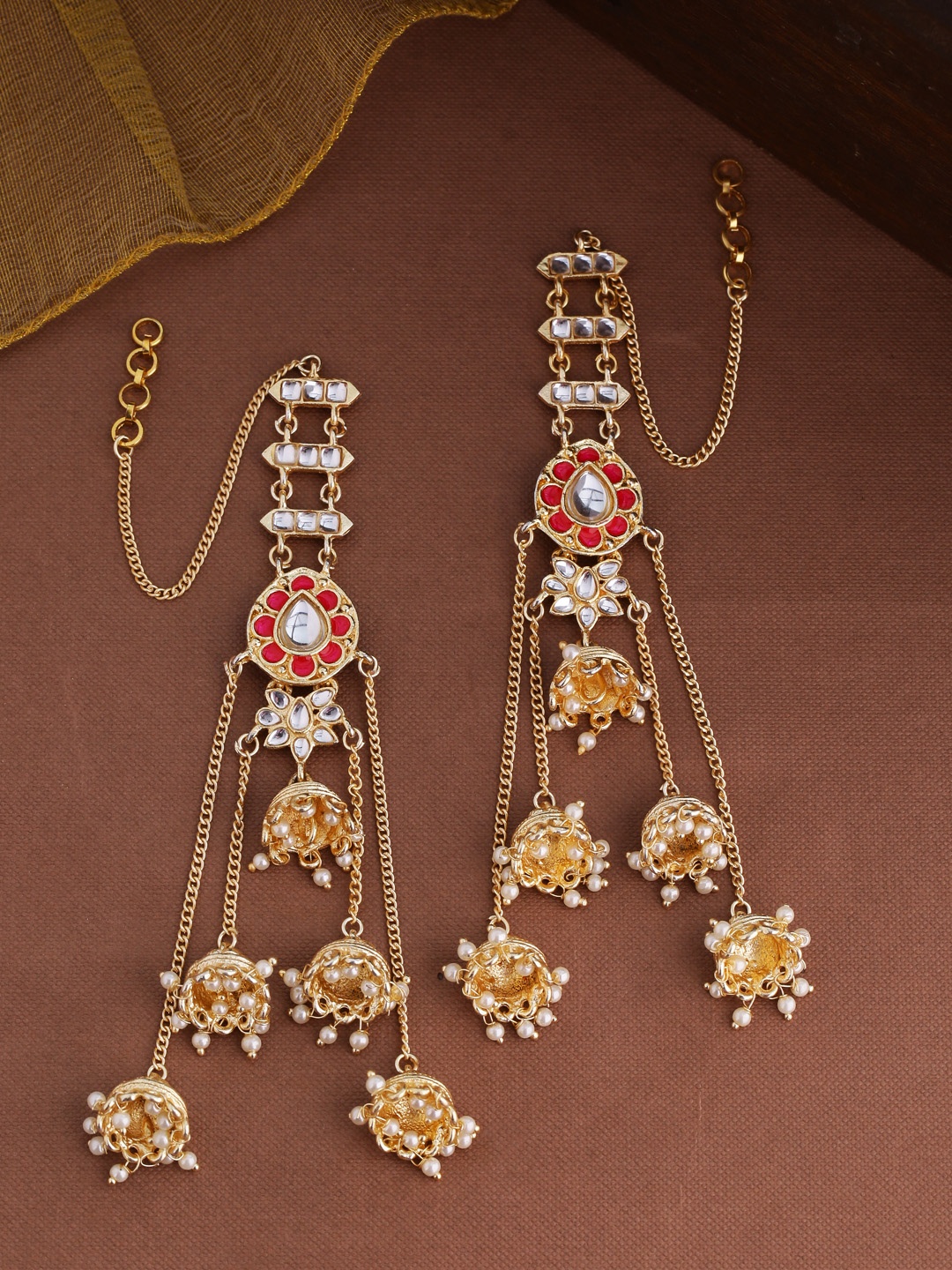 

Shoshaa Gold-Plated & Red Kundan Classic Drop Earrings