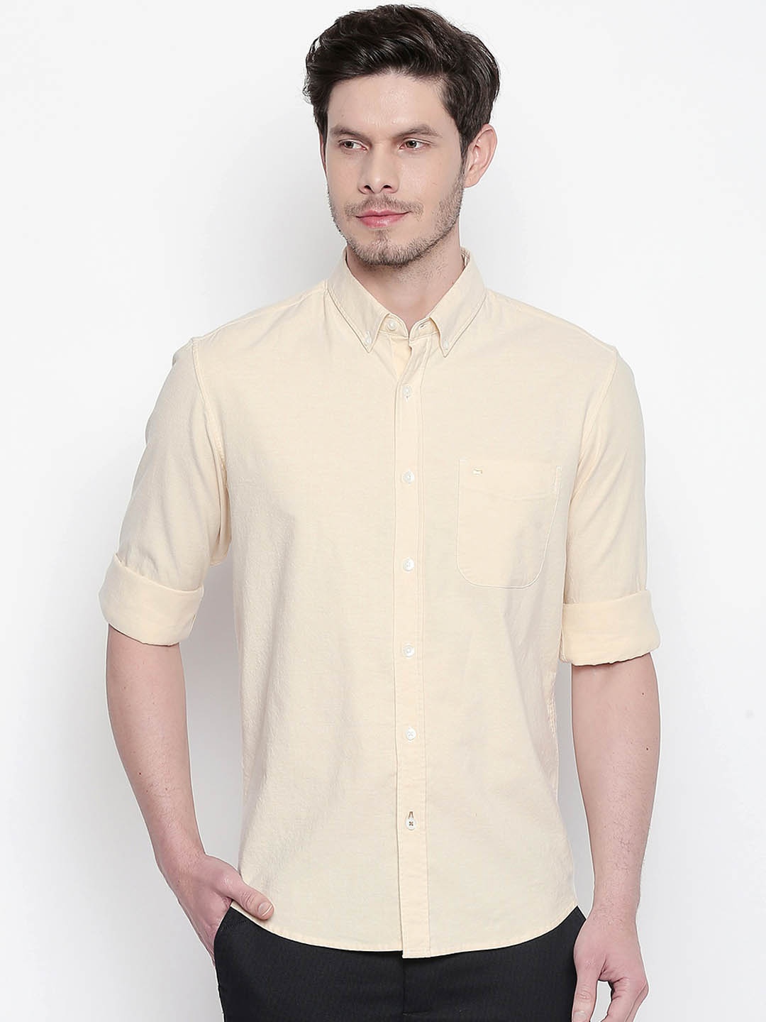 

Basics Men Yellow Slim Fit Self Design Casual Shirt