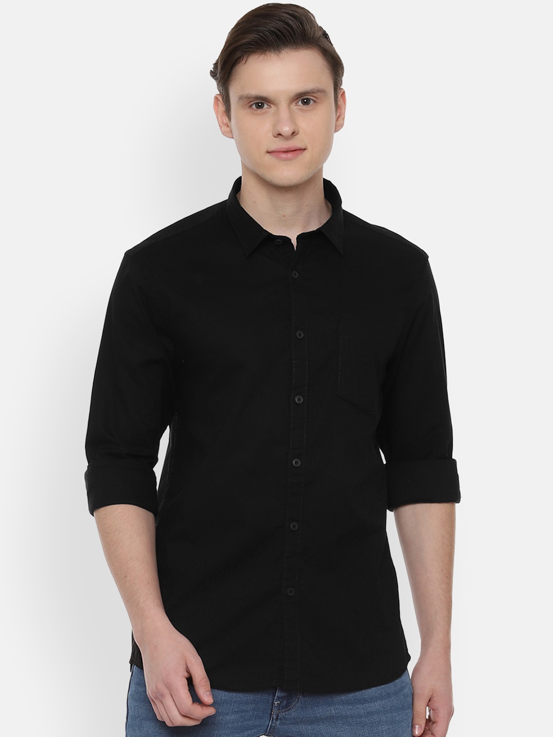 

People Men Black Slim Fit Solid Casual Shirt