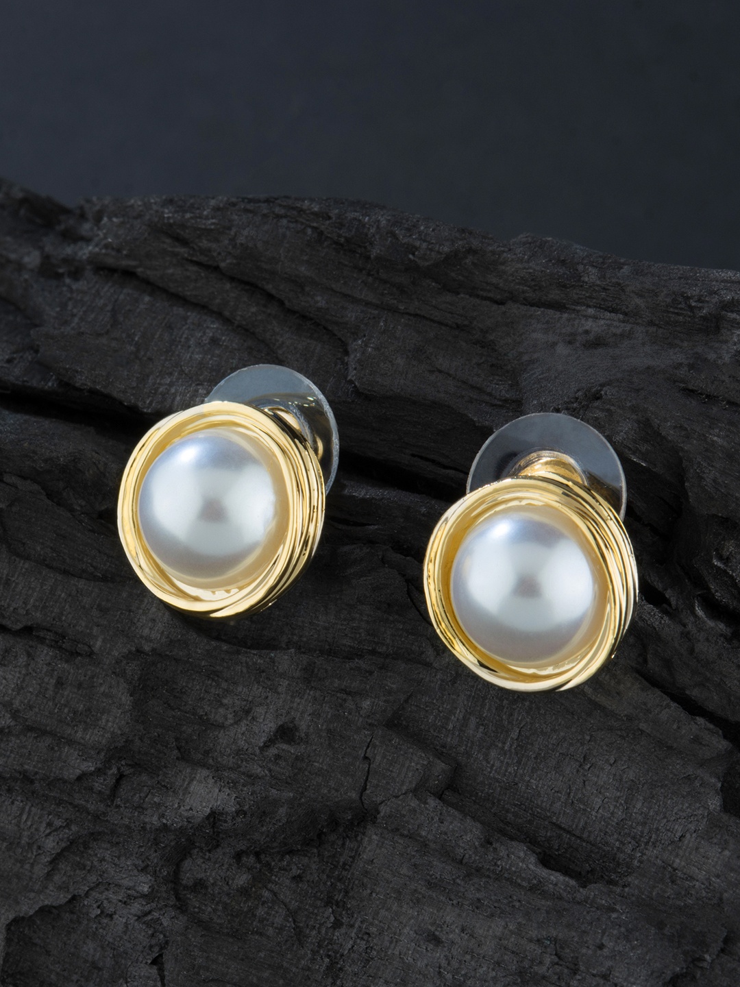 E2O Gold-Plated & Off-White Circular Studs