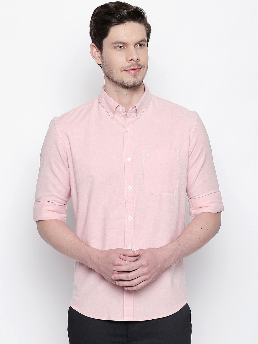 

Basics Men Pink Solid Slim Fit Casual Shirt