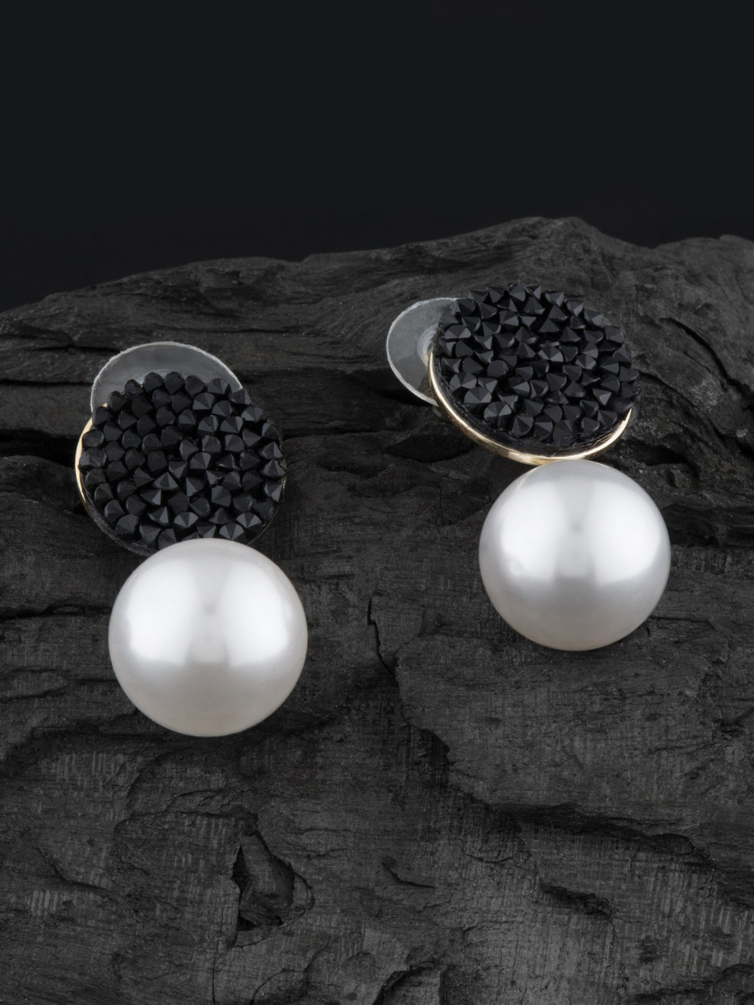 

E2O Gold-Plated Black & White Circular Drop Earrings