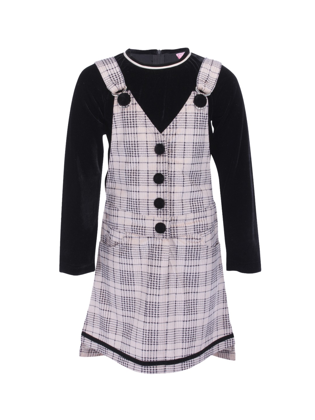 

CUTECUMBER Girls Black Checked Pinafore Dress With Top