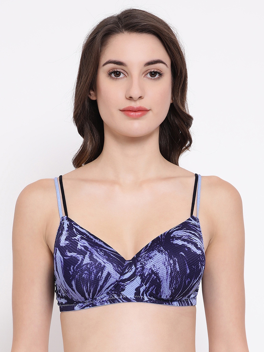 

Clovia Blue Printed Non-Wired Lightly Padded T-shirt Bra BR1067M08