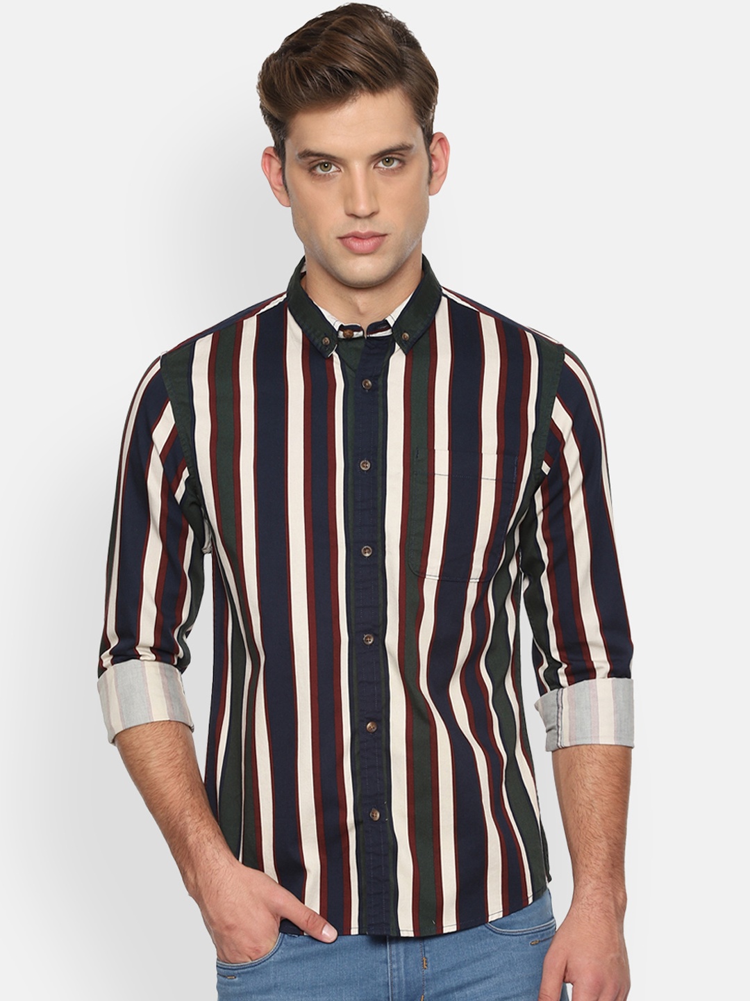 

People Men Multicoloured Regular Fit Striped Casual Shirt, Multi
