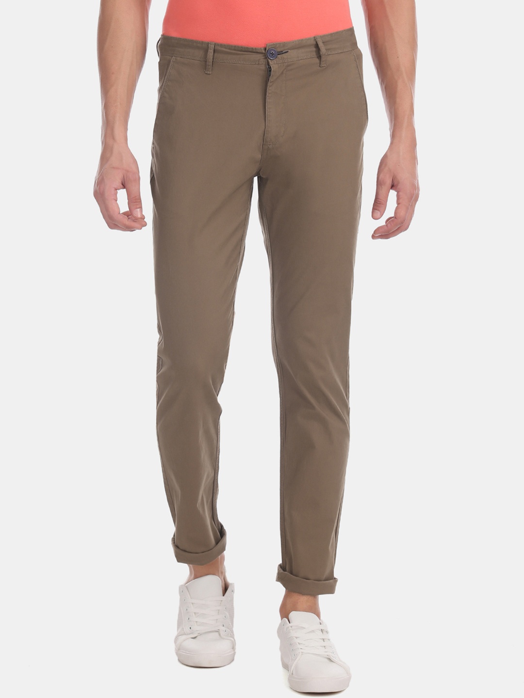 

RUF & TUF Men Khaki Slim Fit Solid Regular Trousers