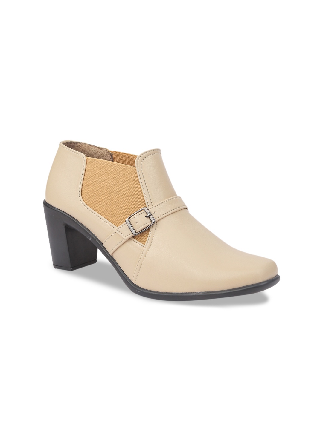 VALIOSAA Women Cream-Coloured & Beige Colourblocked Heeled Boots