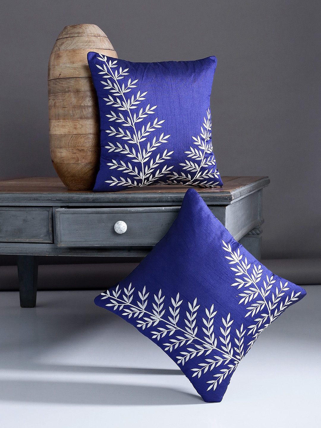 

Alina decor Blue & Grey Set of 2 Solid Square Cushion Covers