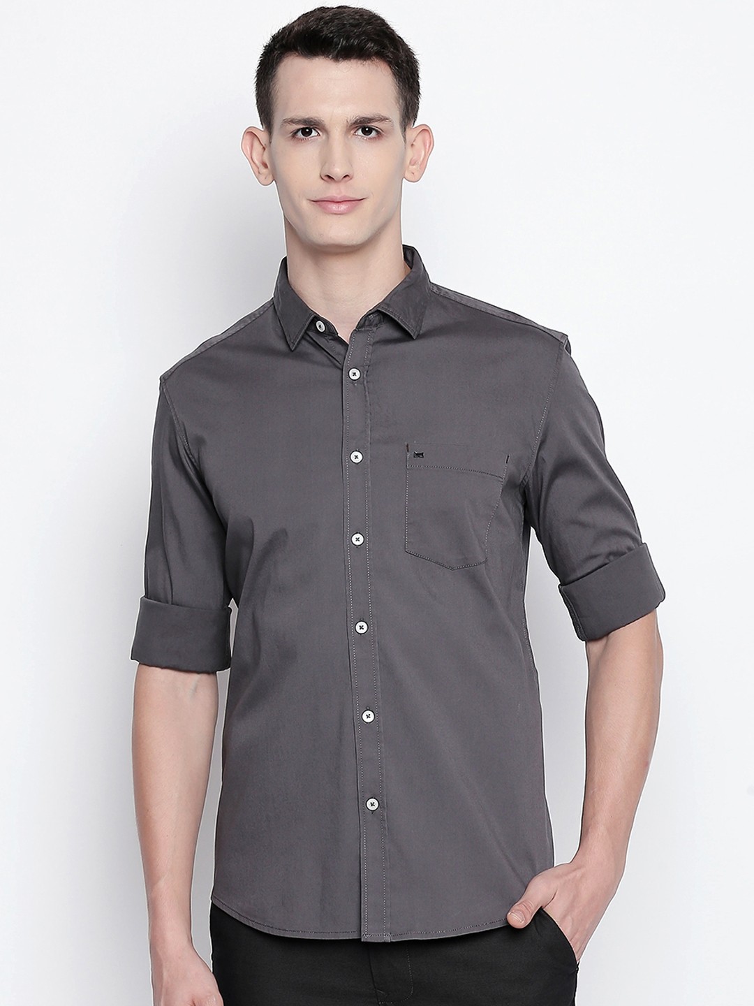 

Basics Men Grey Solid Slim Fit Casual Shirt