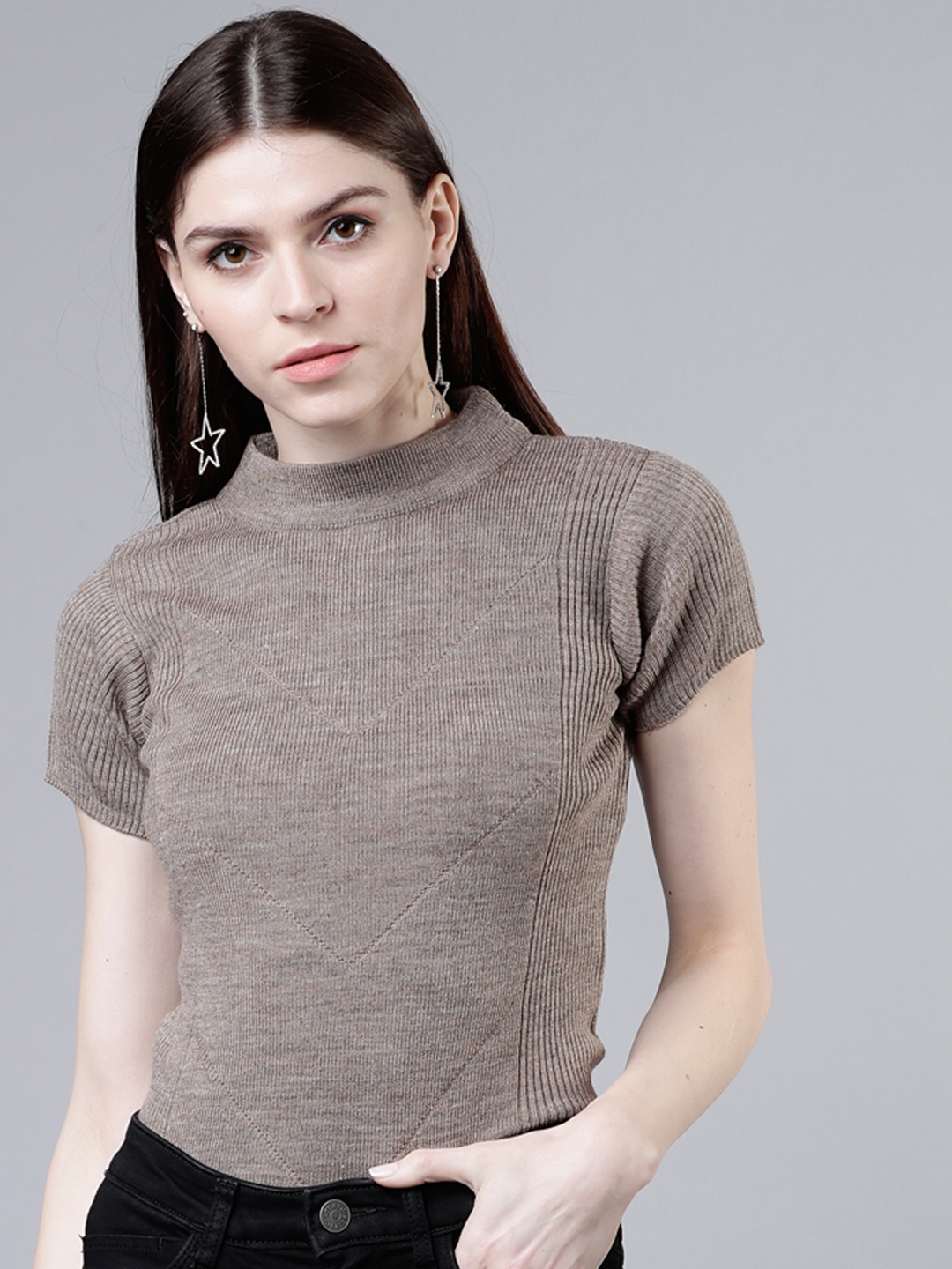 

Tokyo Talkies Women Beige Solid Pullover Sweater