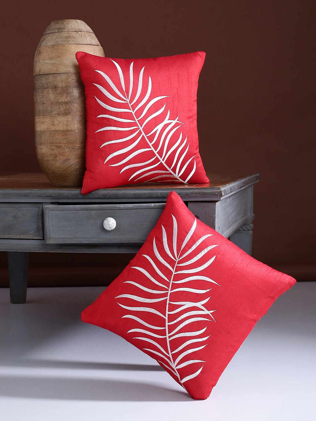

Alina decor Red Set of 2 Embroidered Square Cushion Covers