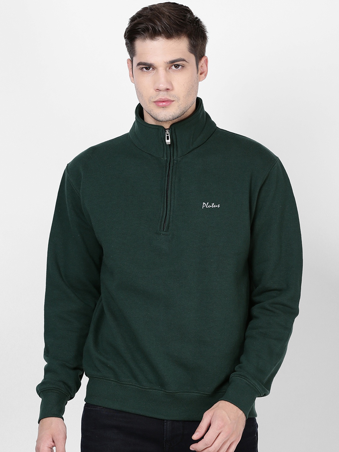 

Plutus Men Green Solid Sweatshirt