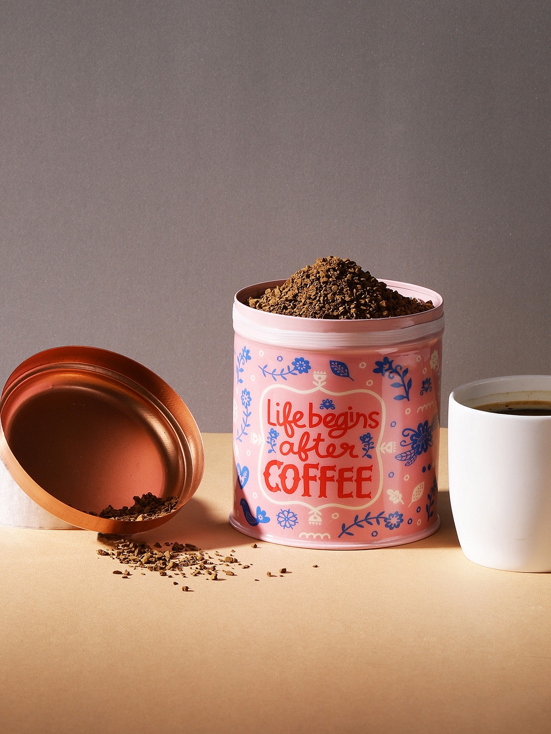 

Chumbak Pink Hand-Painted Kitchen Storage Tin With Lid