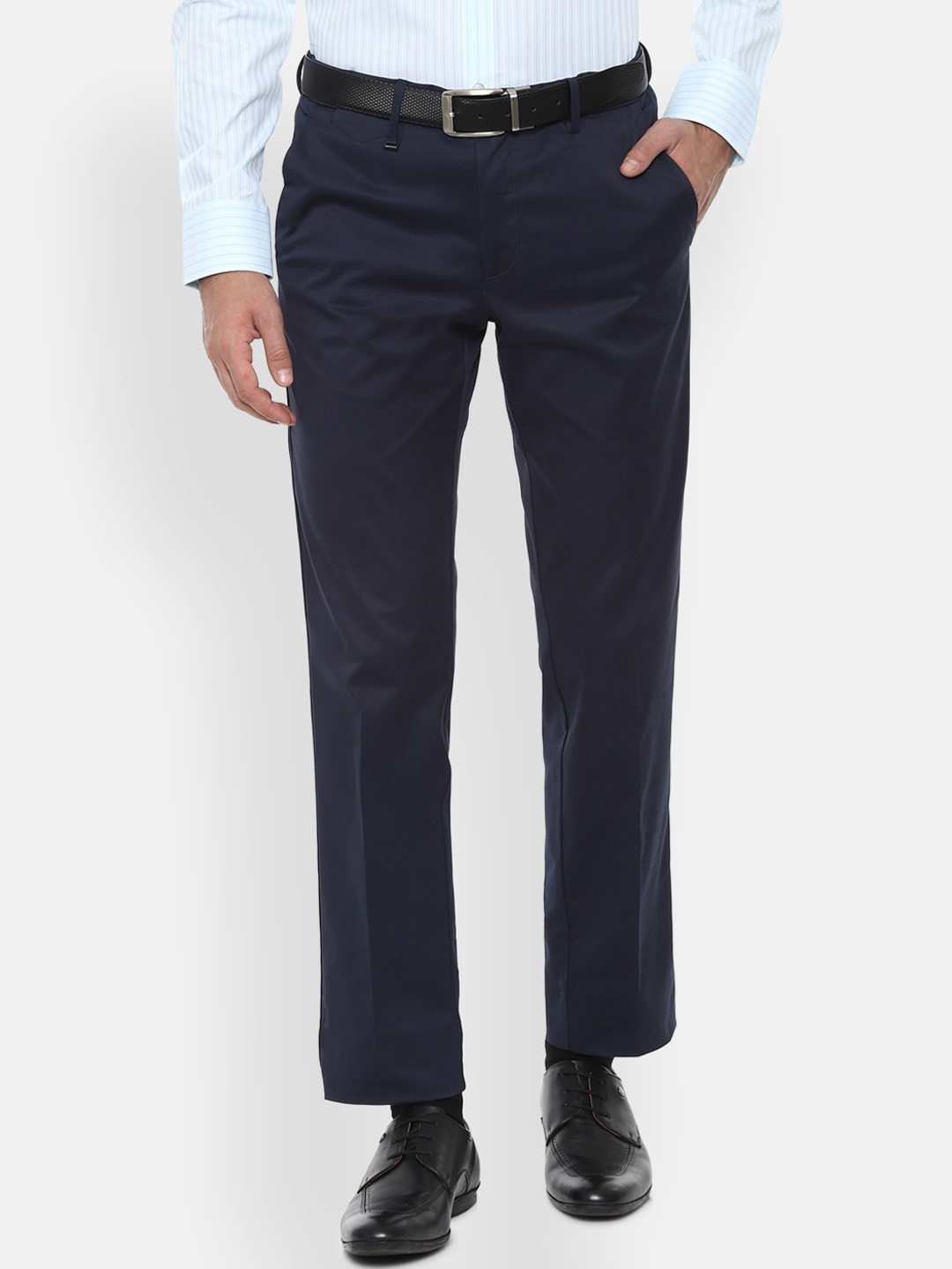 

Van Heusen Men Navy Blue Slim Fit Solid Formal Trousers