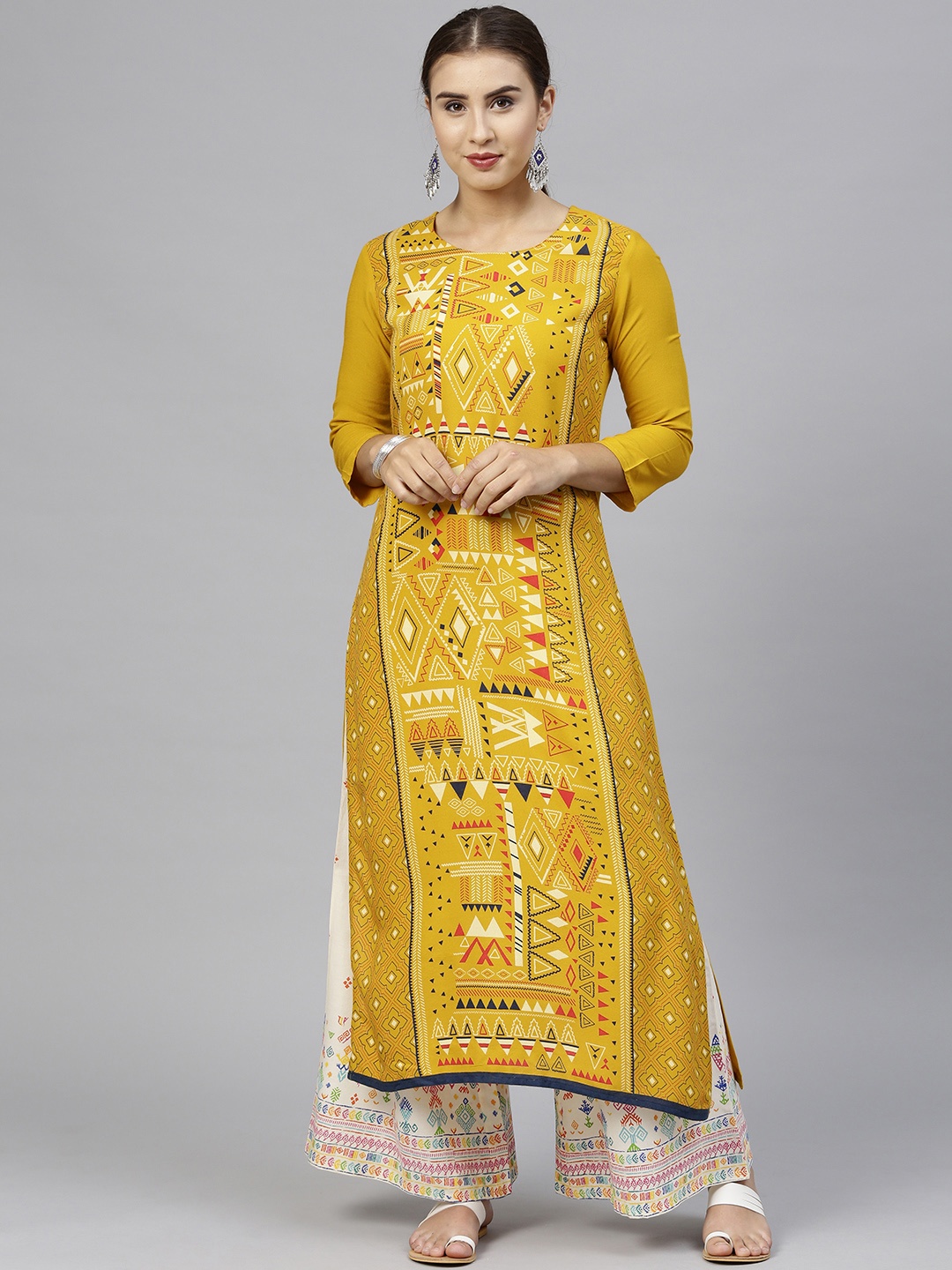 

Varanga Women Mustard Printed Straight Kurta