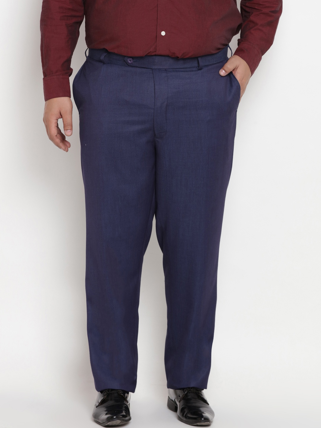 

John Pride Plus Size Men Navy Blue Regular Fit Solid Formal Trousers