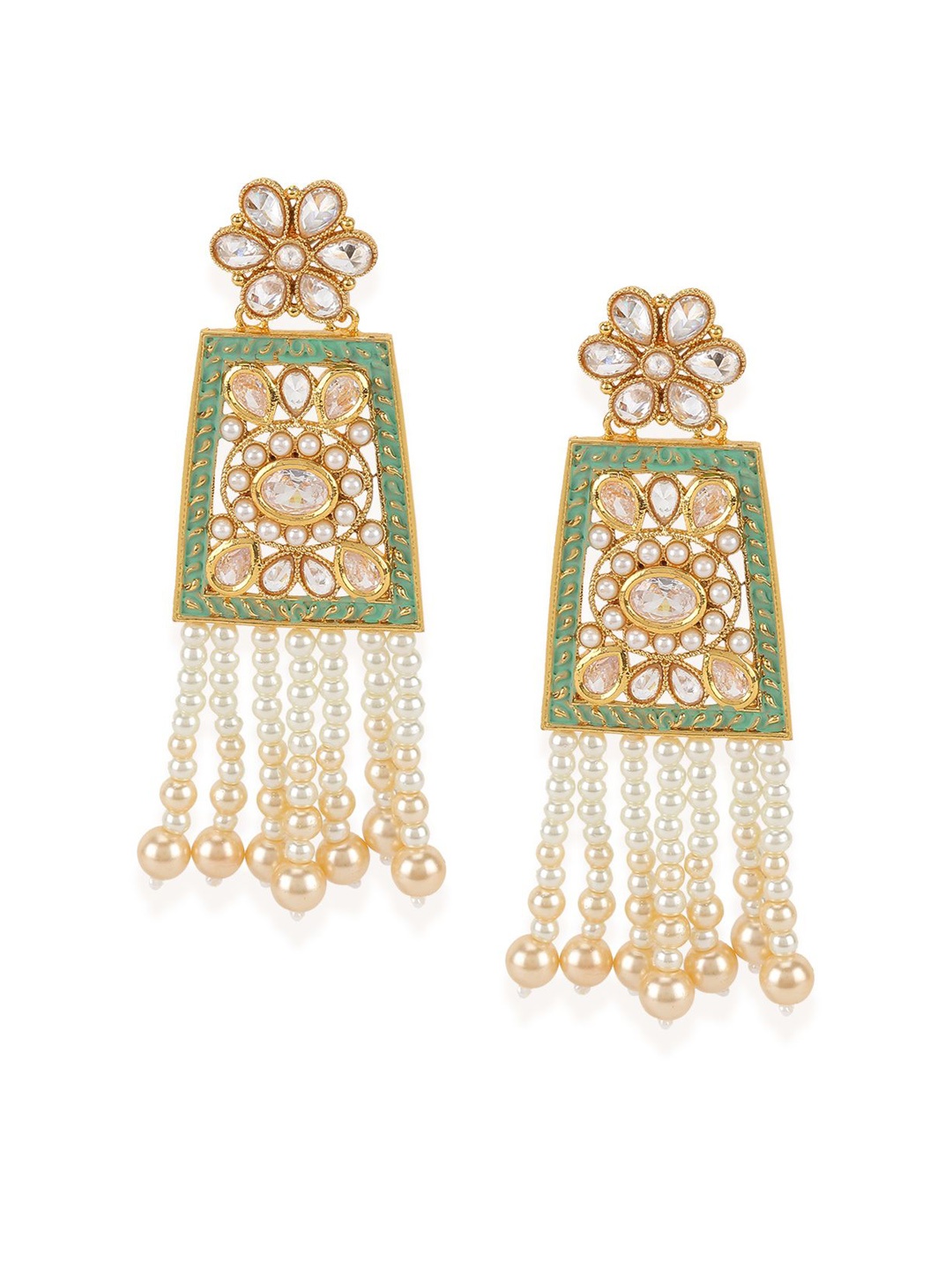 ANIKAS CREATION Gold-Plated & Green Floral Drop Earrings