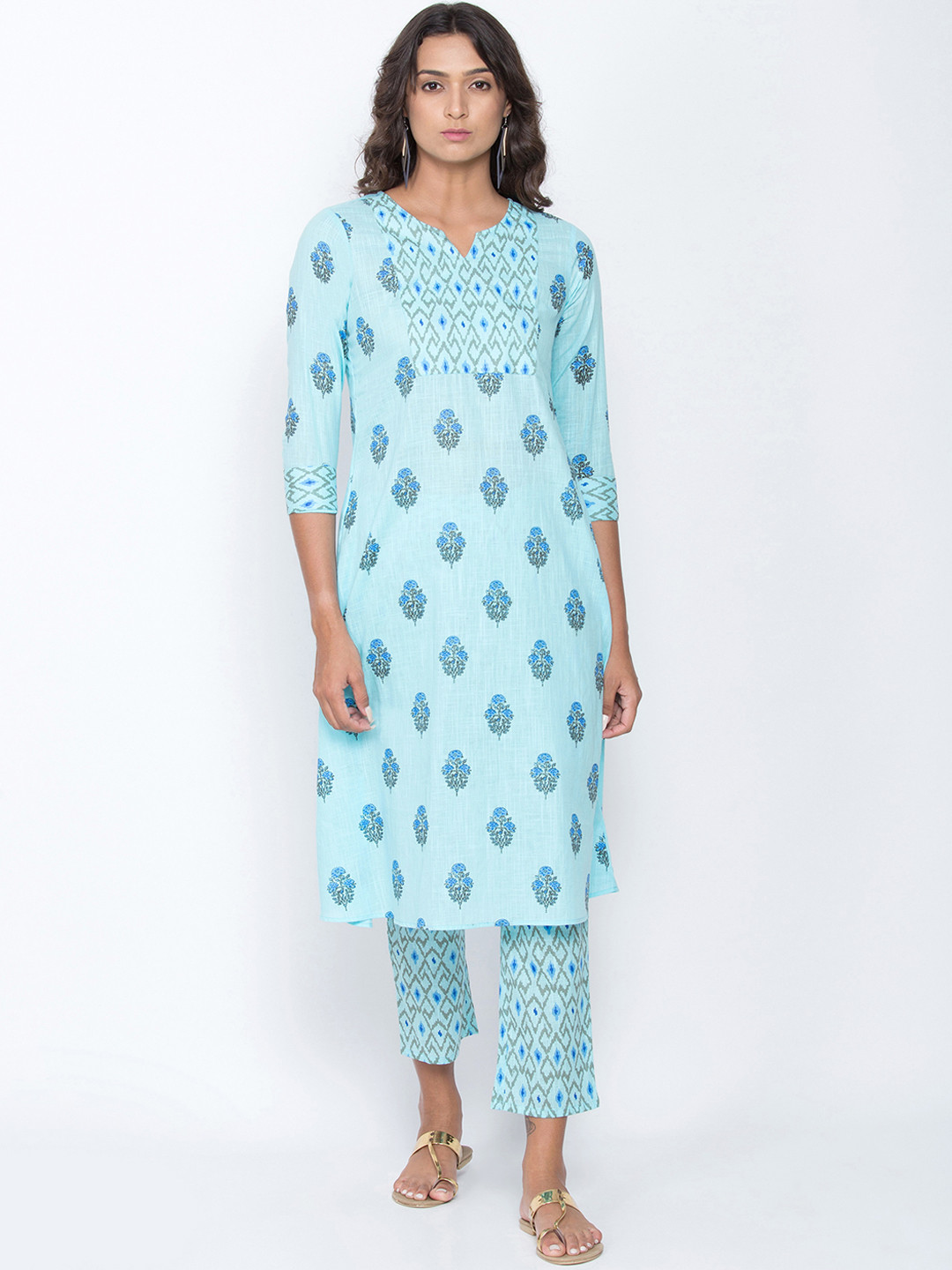 

Be Indi Women Blue Printed Kurta with Trousers