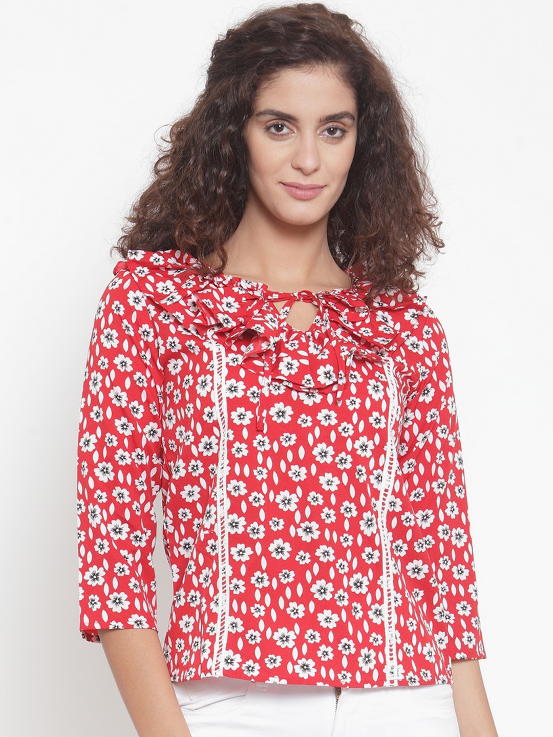 

Purple State Women Red & White Floral Print Top