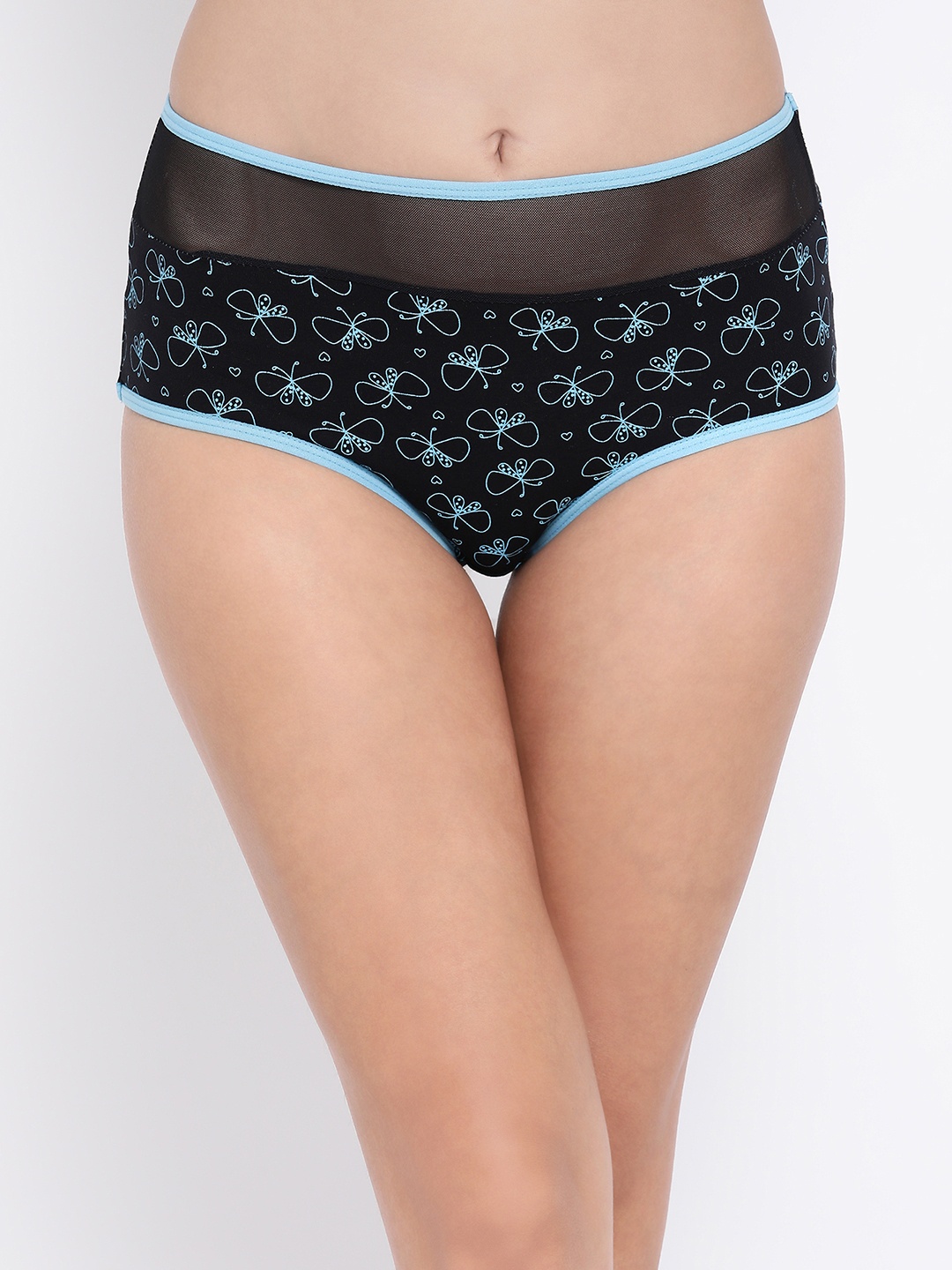 

Clovia Women Black & Blue Printed High-Rise Hipster Brief PN3382P13S