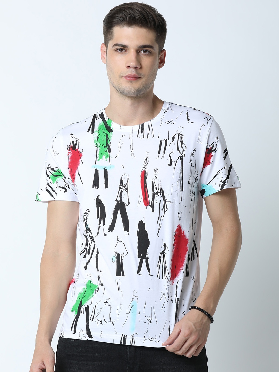 Huetrap Men White Printed Round Neck T-shirt