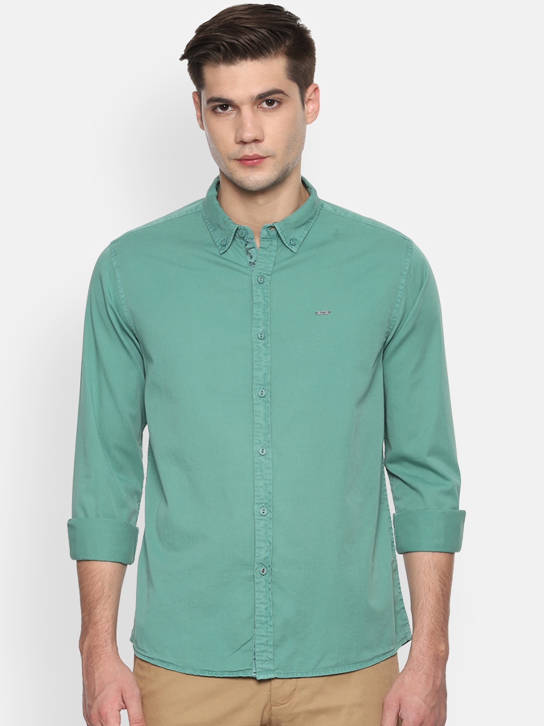 

People Men Green Regular Fit Solid Casual Shirt
