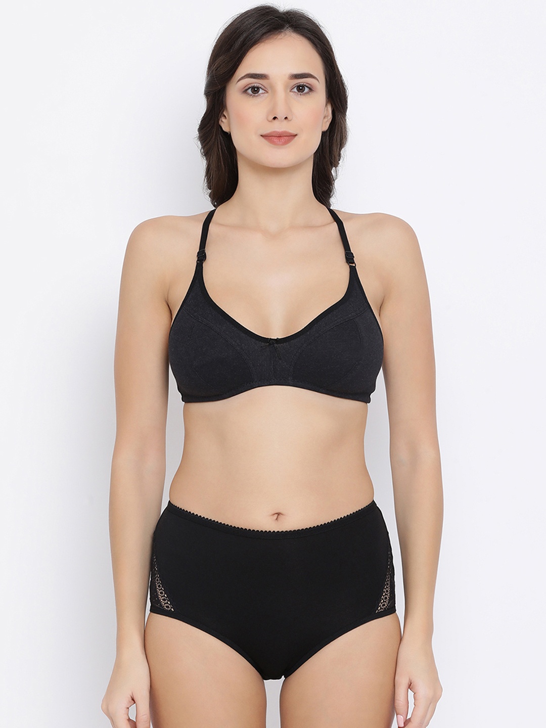 Clovia Women Black Solid Lingerie Set COMBBP98832B