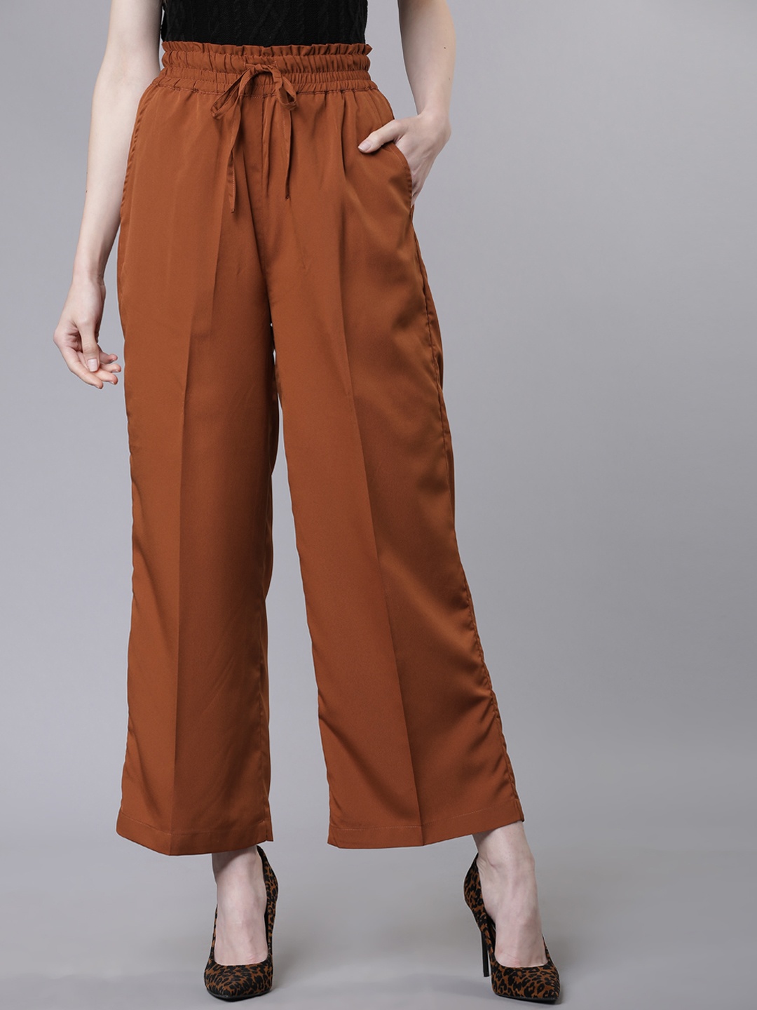 

Tokyo Talkies Women Brown Regular Fit Solid Parallel Trousers