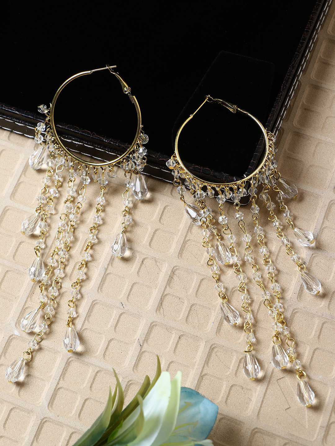 

ANIKAS CREATION Gold-Plated & White Classic Drop Earrings