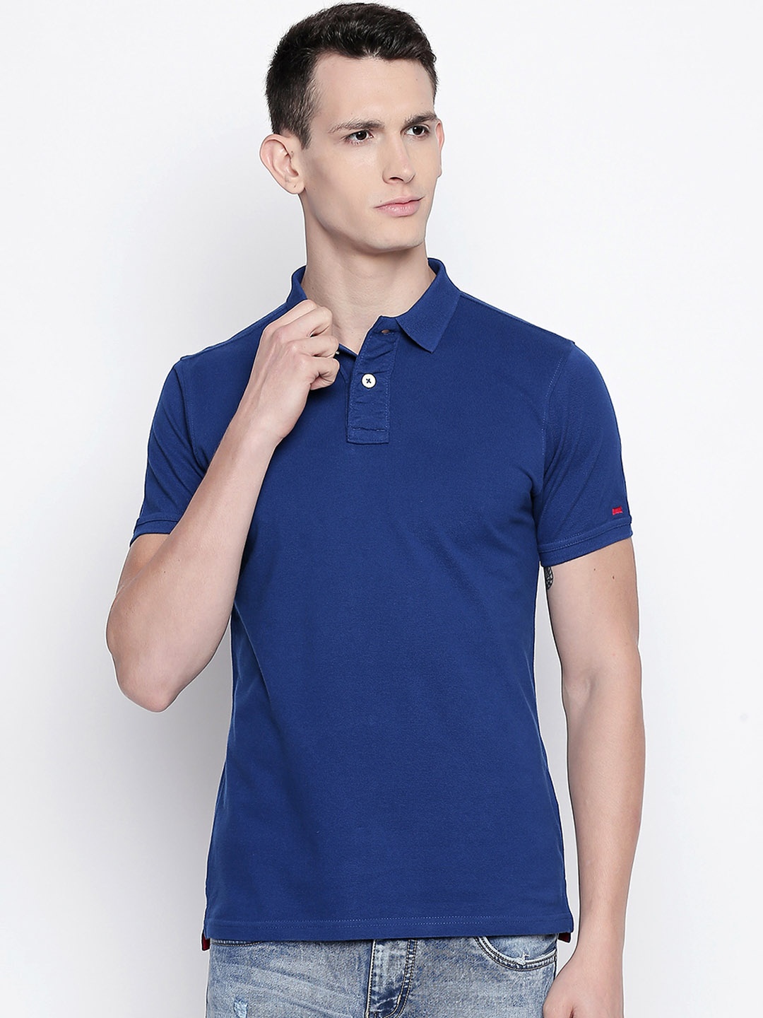 

Basics Men Blue Solid Polo Collar T-shirt