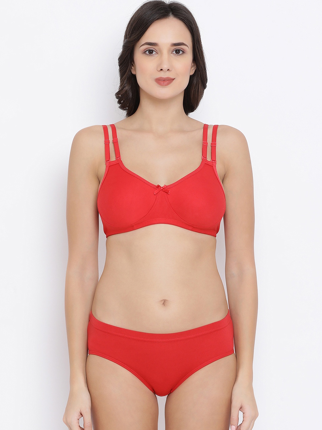 Clovia Women Red Solid Lingerie Set COMBBP94232B
