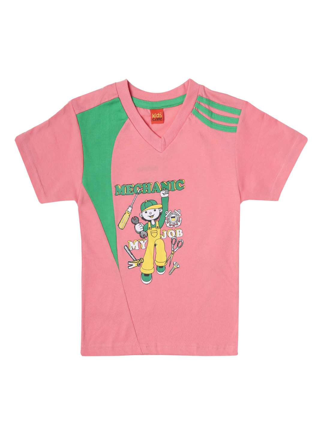 

Dollar Champion Kidswear Boys Pink & Green Printed V-Neck T-shirt
