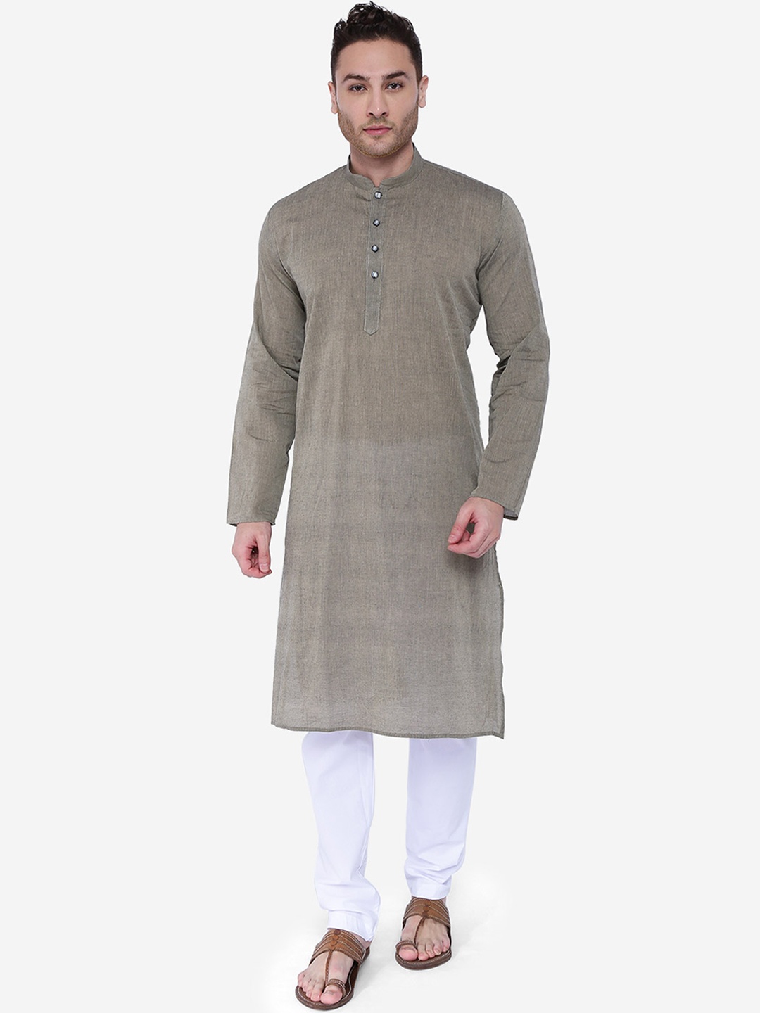 

RAJUBHAI HARGOVINDAS Men Grey Solid Straight Kurta