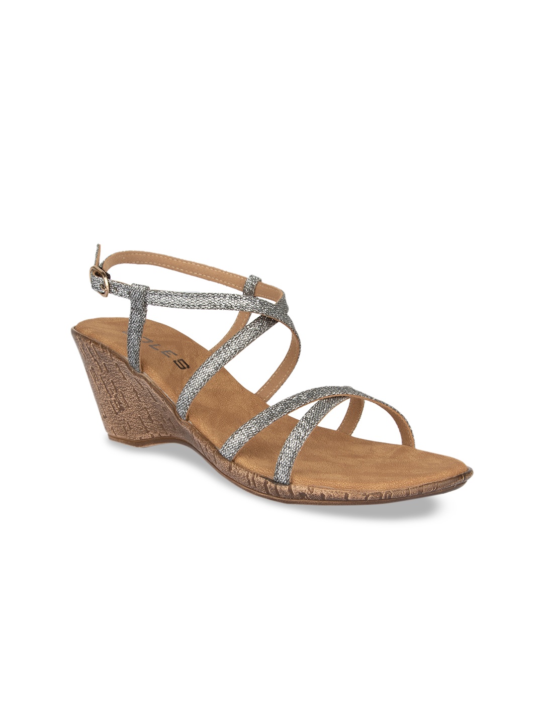 

SOLES Women Grey Textured Wedges