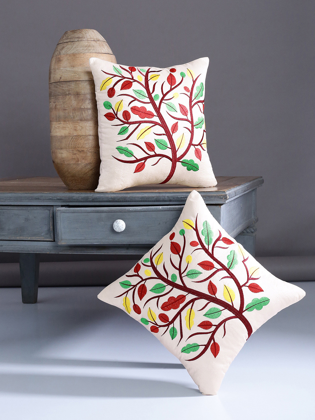 

Alina decor Beige & Maroon Set of 2 Floral Square Cushion Covers