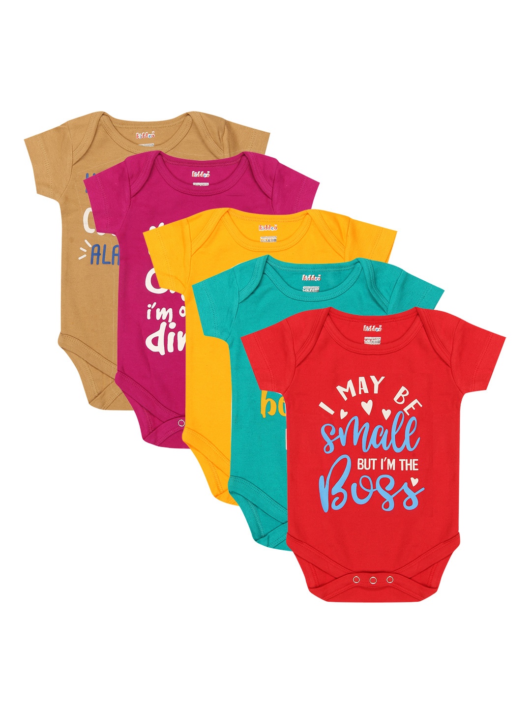 

Kiddeo Infants Pack of 5 Printed Pure Cotton Bodysuits, Multi