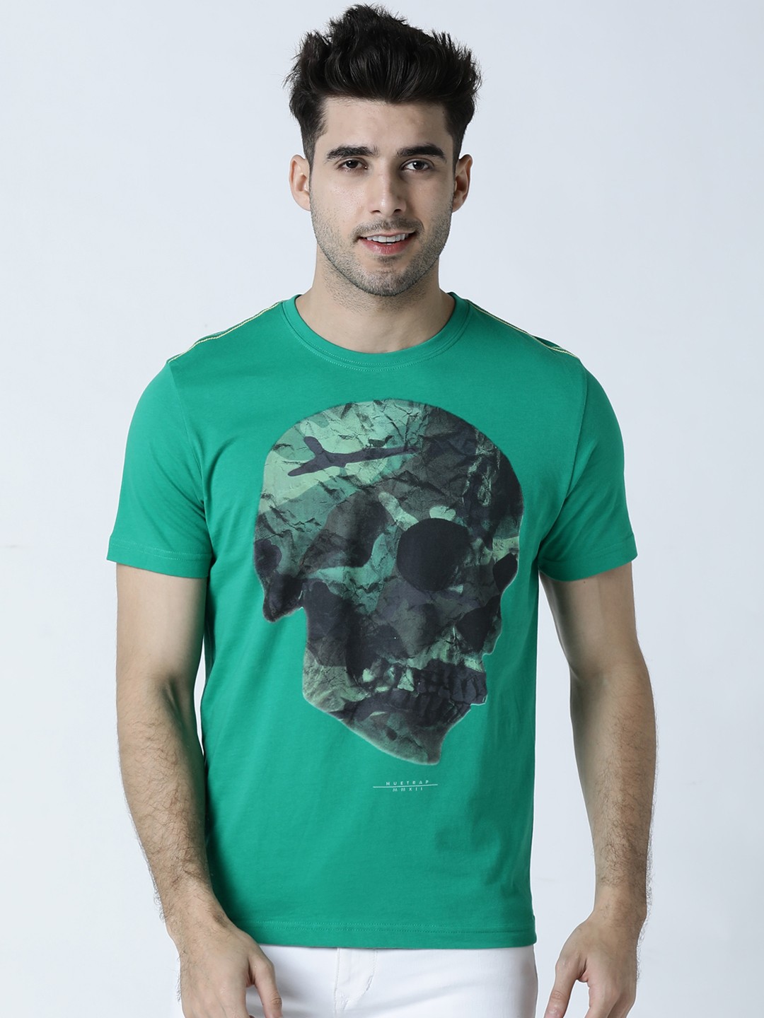 

Huetrap Men Green Printed Round Neck T-shirt