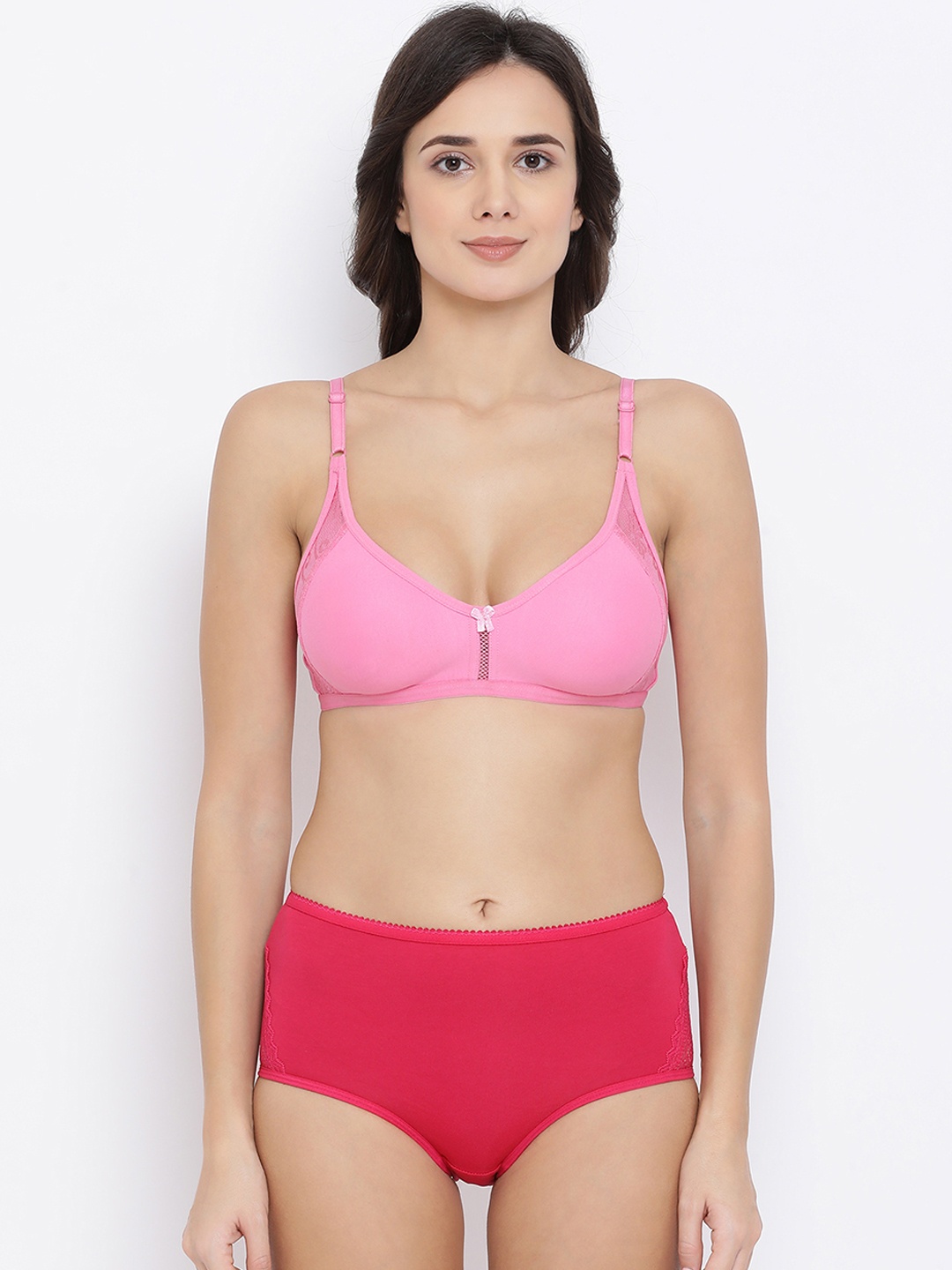 Clovia Women Pink Solid Lingerie Set COMBBP85332B